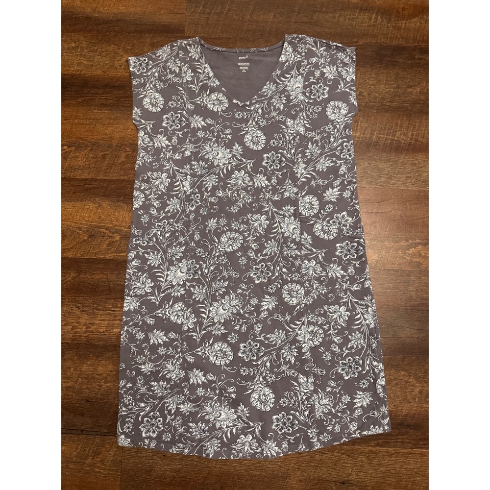 J. Jill Pure Jill Easy Knit Dress XS Petite Gray Floral 100% Cotton Pockets